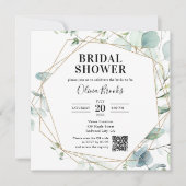 Eucalyptus Rustic Photo QR Code Bridal Shower 招待状 (正面)