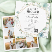 Eucalyptus Rustic Photo QR Code Bridal Shower 招待状