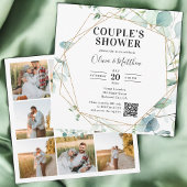 Eucalyptus Rustic Photo QR Code Bridal Shower 招待状