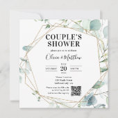 Eucalyptus Rustic Photo QR Code Bridal Shower 招待状 (正面)