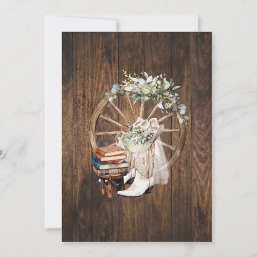 Eucalyptus Saddle Up Boots & Books Bridal Shower 招待状 (裏面)