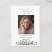 Eucalyptus Sage Green Memorial Photo Prayer Card 名刺 (正面)