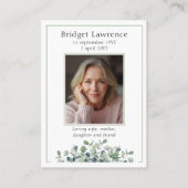Eucalyptus Sage Green Memorial Photo Prayer Card 名刺 (正面)