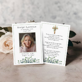 Eucalyptus Sage Green Memorial Photo Prayer Card 名刺