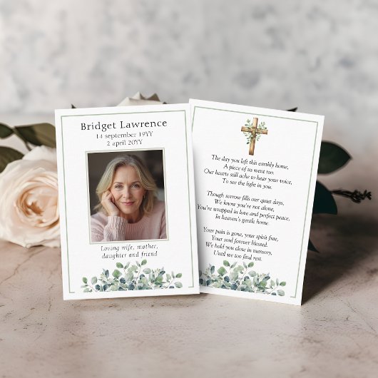 Eucalyptus Sage Green Memorial Photo Prayer Card 名刺