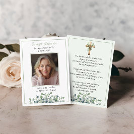 Eucalyptus Sage Green Memorial Photo Prayer Card 名刺