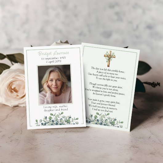 Eucalyptus Sage Green Memorial Photo Prayer Card 名刺