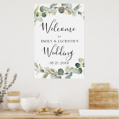 Eucalyptus Sage Green Wedding Welcome Sign ポスター (キッチン)