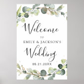 Eucalyptus Sage Green Wedding Welcome Sign ポスター (正面)