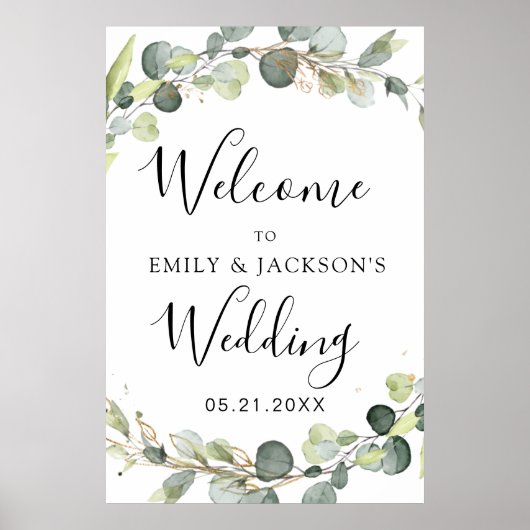Eucalyptus Sage Green Wedding Welcome Sign ポスター (正面)