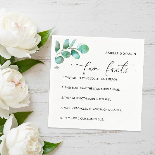 Eucalyptus Script Calligraphy Fun Facts Wedding スタンダードカクテルナプキン