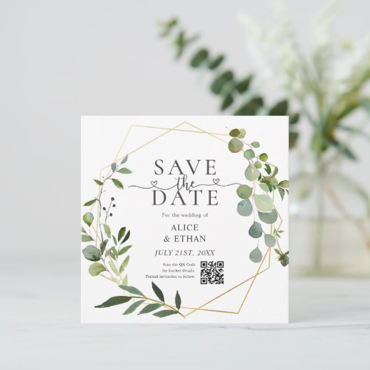 Eucalyptus Script Heart QR Code Save The Date セーブザデート (スタンド正面)