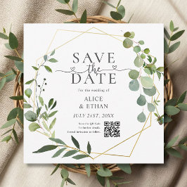 Eucalyptus Script Heart QR Code Save The Date セーブザデート