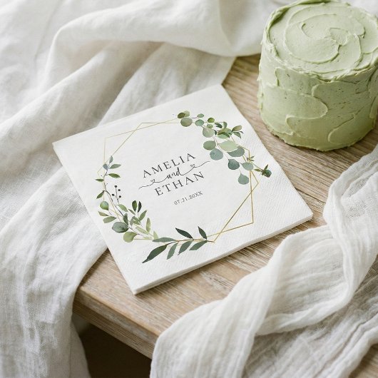 Eucalyptus Script Heart Wedding スタンダードカクテルナプキン