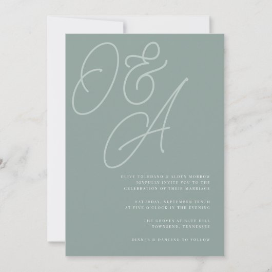 Eucalyptus | Script Watermark Monogram Wedding 招待状 (正面)