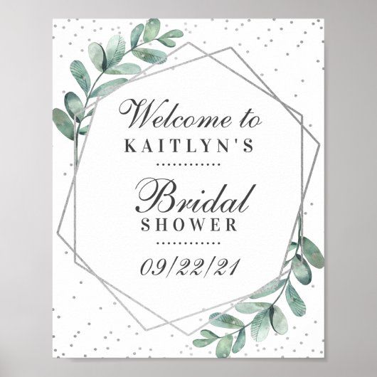 Eucalyptus Silver Geometric Bridal Shower ポスター (正面)