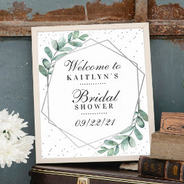 Eucalyptus Silver Geometric Bridal Shower ポスター