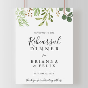 Eucalyptus Simple Rehearsal Dinner Welcome Sign ポスター