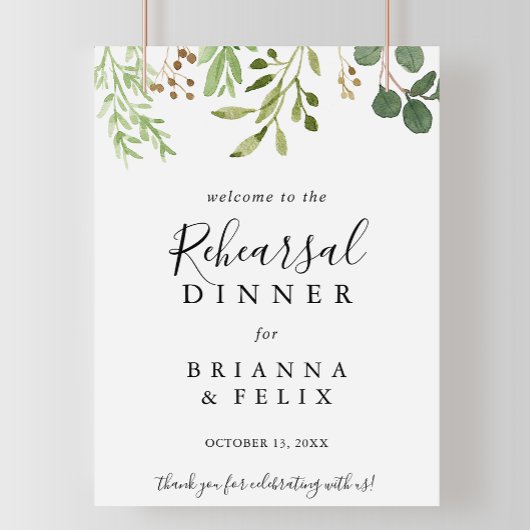 Eucalyptus Simple Rehearsal Dinner Welcome Sign ポスター