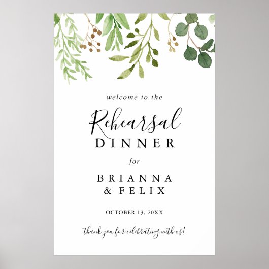 Eucalyptus Simple Rehearsal Dinner Welcome Sign ポスター (正面)
