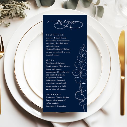 Eucalyptus Spring Navy Blue Wedding Dinner メニュー