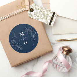 Eucalyptus Springs Monogram Navy Blue Wedding ラウンドシール