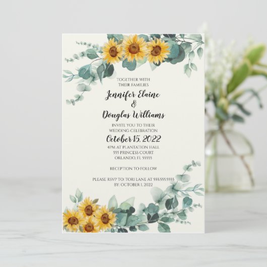 Eucalyptus Sunflower Invitation 招待状 (スタンド正面)