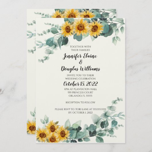Eucalyptus Sunflower Invitation 招待状 (正面/裏面)