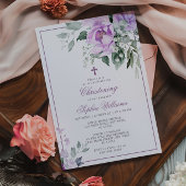 Eucalyptus Violet Flowers Christening Invitation 招待状