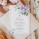 Eucalyptus Violet Flowers Christening Invitation 招待状