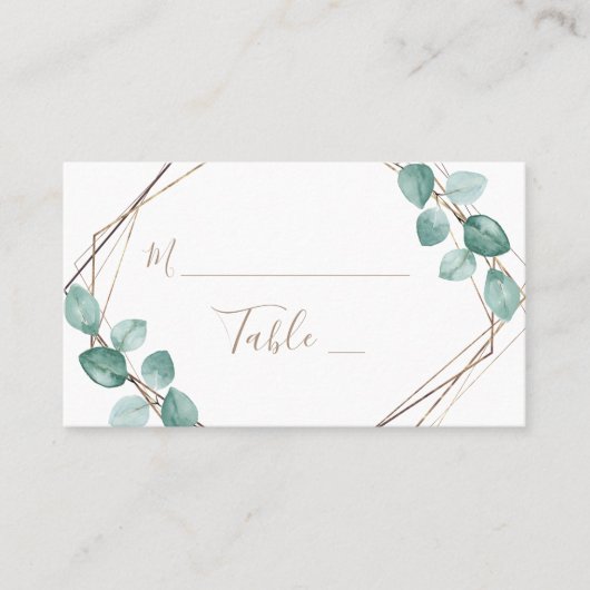 Eucalyptus Watercolor金ゴールドスクリ結婚プト プレイスカード (正面)