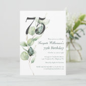 Eucalyptus Watercolor 75th Birthday Script 招待状 (スタンド正面)