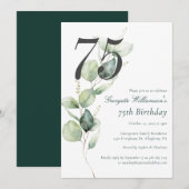 Eucalyptus Watercolor 75th Birthday Script 招待状 (正面/裏面)