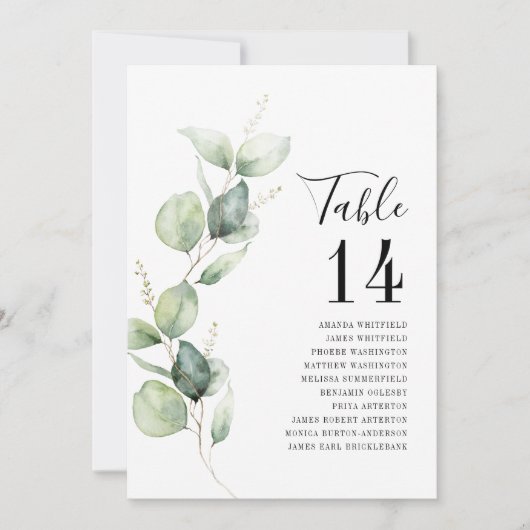 Eucalyptus Watercolor Table Number Wedding Seating 招待状 (正面)