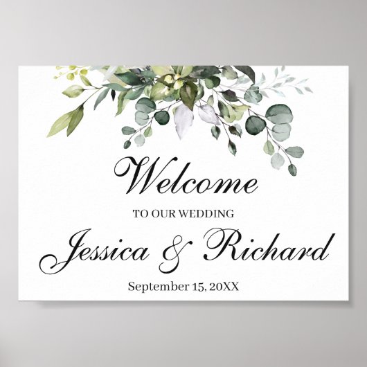 Eucalyptus Watercolor Wedding Welcome Poster Sign ポスター (正面)