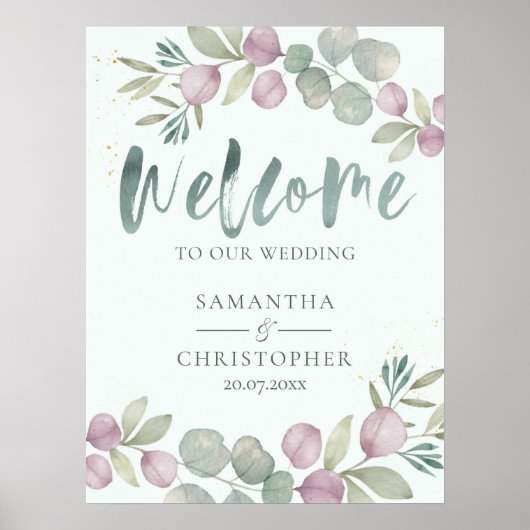 Eucalyptus Watercolor   Welcome to our Wedding ポスター (正面)