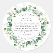 Eucalyptus Watercolor Wreath Ingredients Labels ラウンドシール (正面)