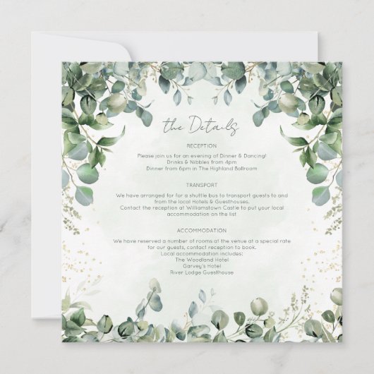 Eucalyptus Wedding Details Card Square 1001A 招待状 (正面)
