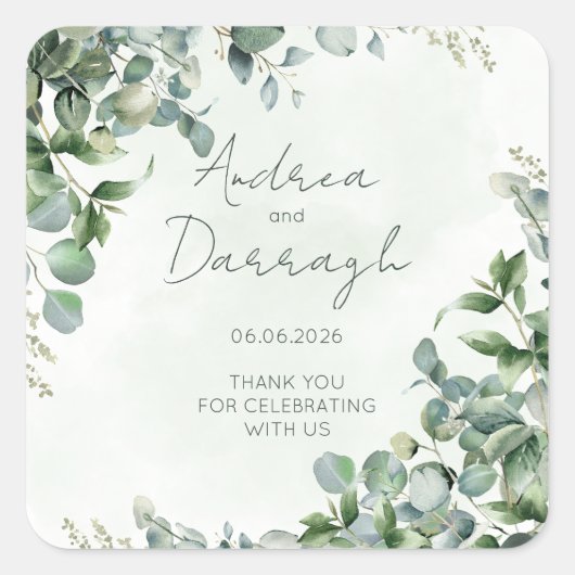 Eucalyptus Wedding Favor Label Sticker 1001A スクエアシール (正面)