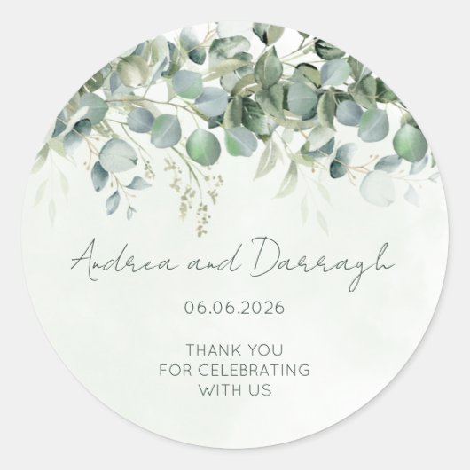 Eucalyptus Wedding Favor Label Sticker 1001A ラウンドシール (正面)