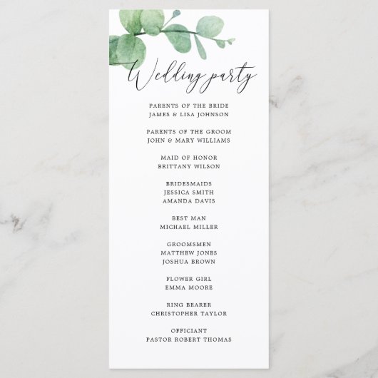 Eucalyptus Wedding | Greenery Botanical Ceremony プログラム (裏面)