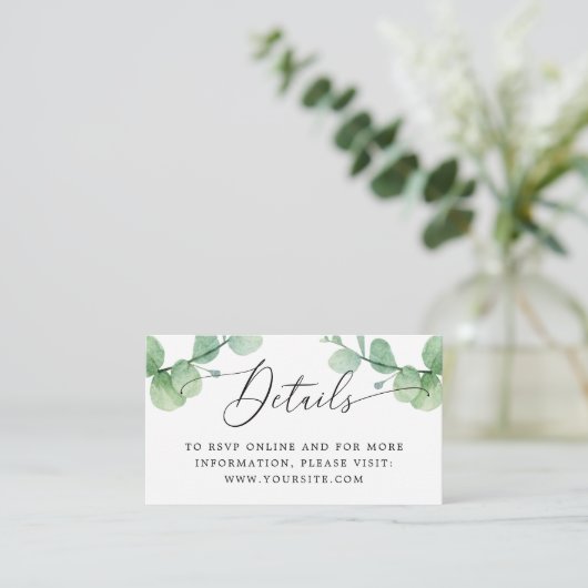 Eucalyptus Wedding Insert | Greenery Details + QR エンクロージャーカード (スタンド正面)