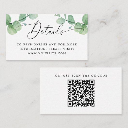 Eucalyptus Wedding Insert | Greenery Details + QR エンクロージャーカード (正面/裏面)