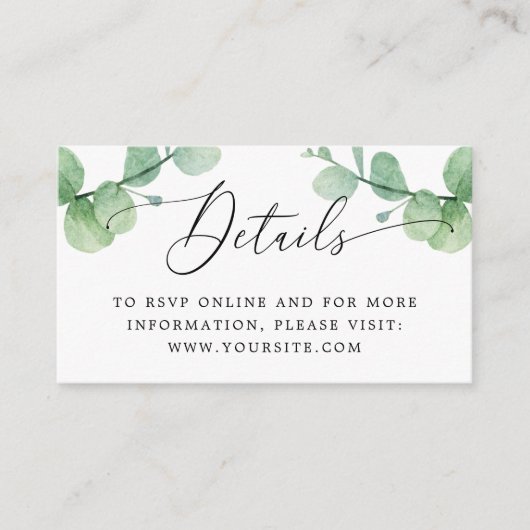Eucalyptus Wedding Insert | Greenery Details + QR エンクロージャーカード (正面)