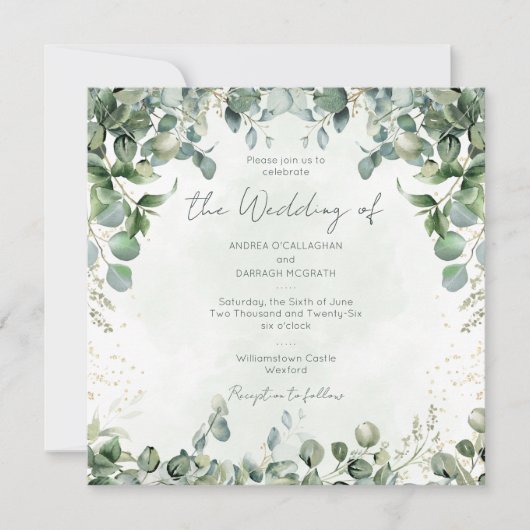 Eucalyptus Wedding Invitation Square 1001  招待状 (正面)
