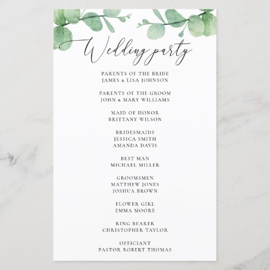 Eucalyptus Wedding Program | Outdoor Botanical  (裏面)