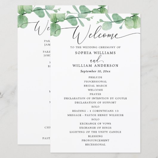 Eucalyptus Wedding Program | Outdoor Botanical  (正面/裏面)