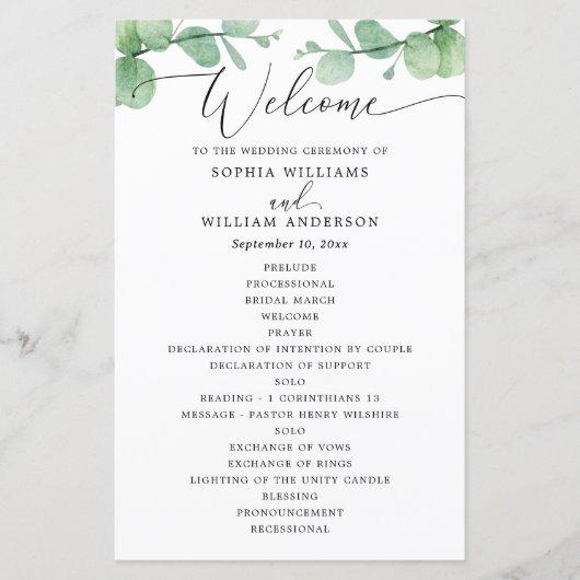 Eucalyptus Wedding Program | Outdoor Botanical  (正面)