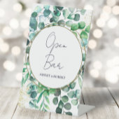 Eucalyptus Wedding Reception Open Bar Tabletop 台座サイン