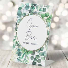 Eucalyptus Wedding Reception Open Bar Tabletop 台座サイン